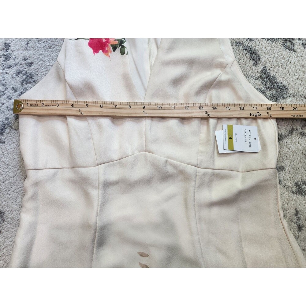 NEW Taylor Size 14 Floral Dress Shift V-Neck Sleeveless Cream Pink - Picture 4 of 9